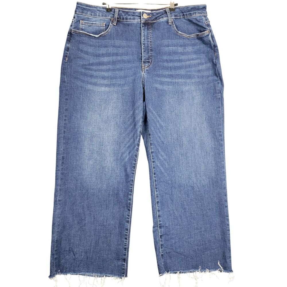 LOVERVET VERVET Wide Leg Tummy Control Top Mid Rise Denim Blue Jeans SIZE 22W